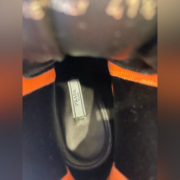 Prada Neon Orange Black Leather Neoprene Lace Up Chelsea Ankle Boot EU 41.5 - Picture 11 of 15